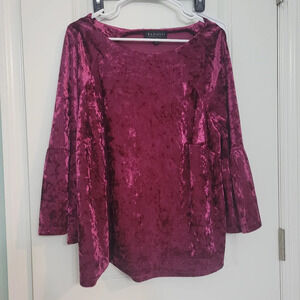 Eloquii, Size 18, Crushed Velvet, Flare Sleeve Top, Maroon, Witchy